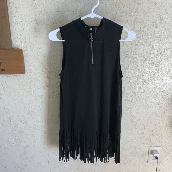 NWT Naked Zebra Black Fringed Tank - Picture 1 of 10